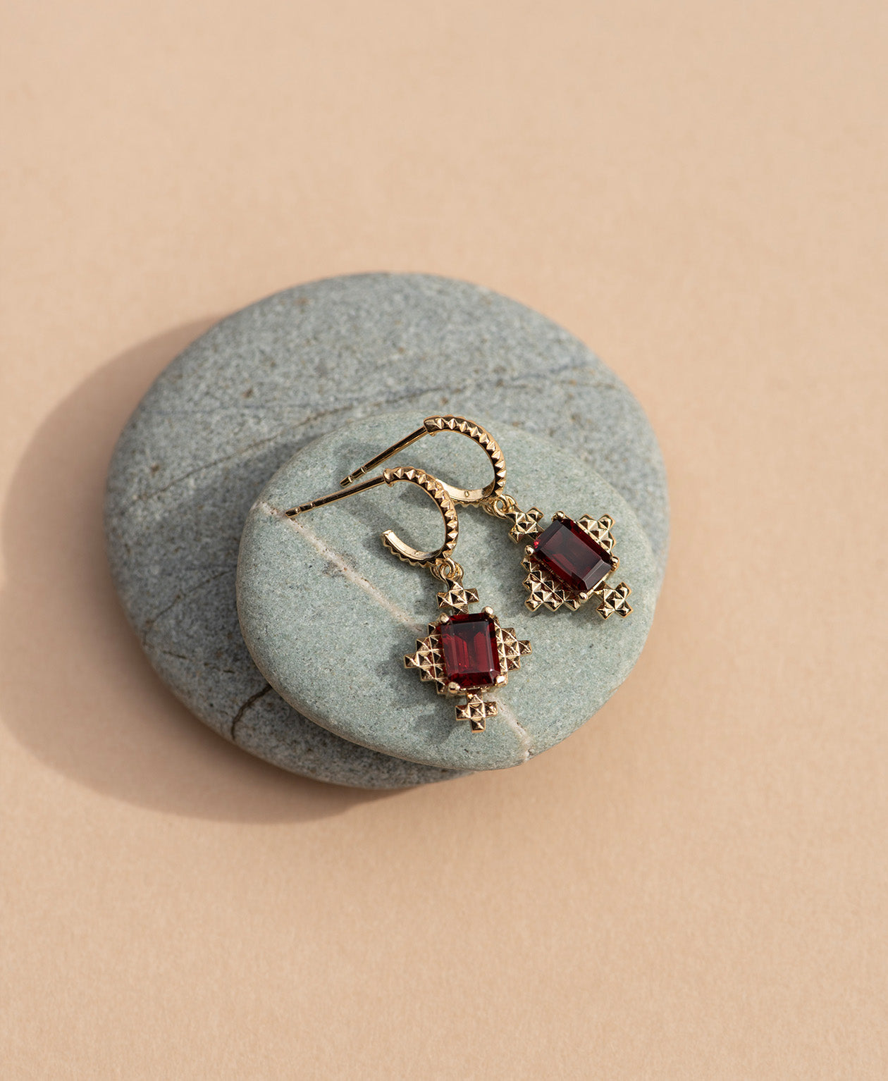 Reya Hoops -  22k Gold Vermeil, Rhodolite Garnet