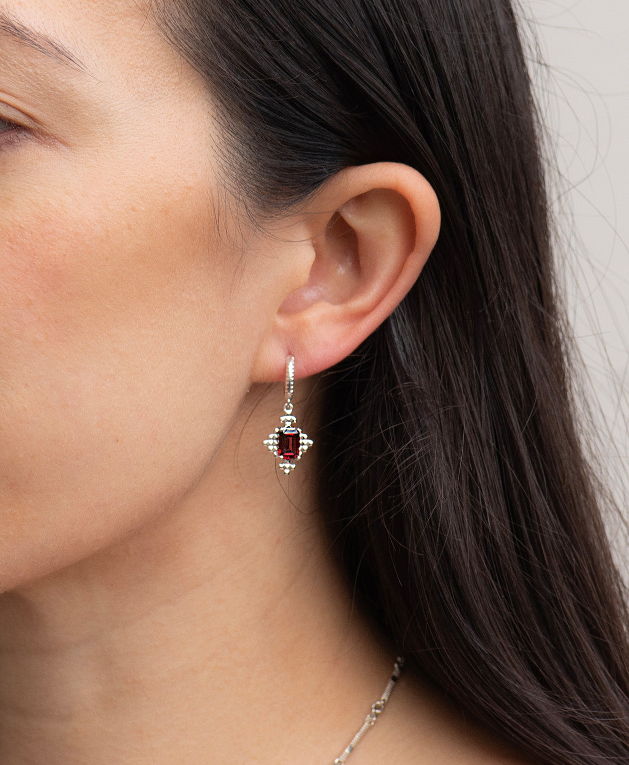 Reya Hoops -  925 Sterling Silver, Rhodolite Garnet