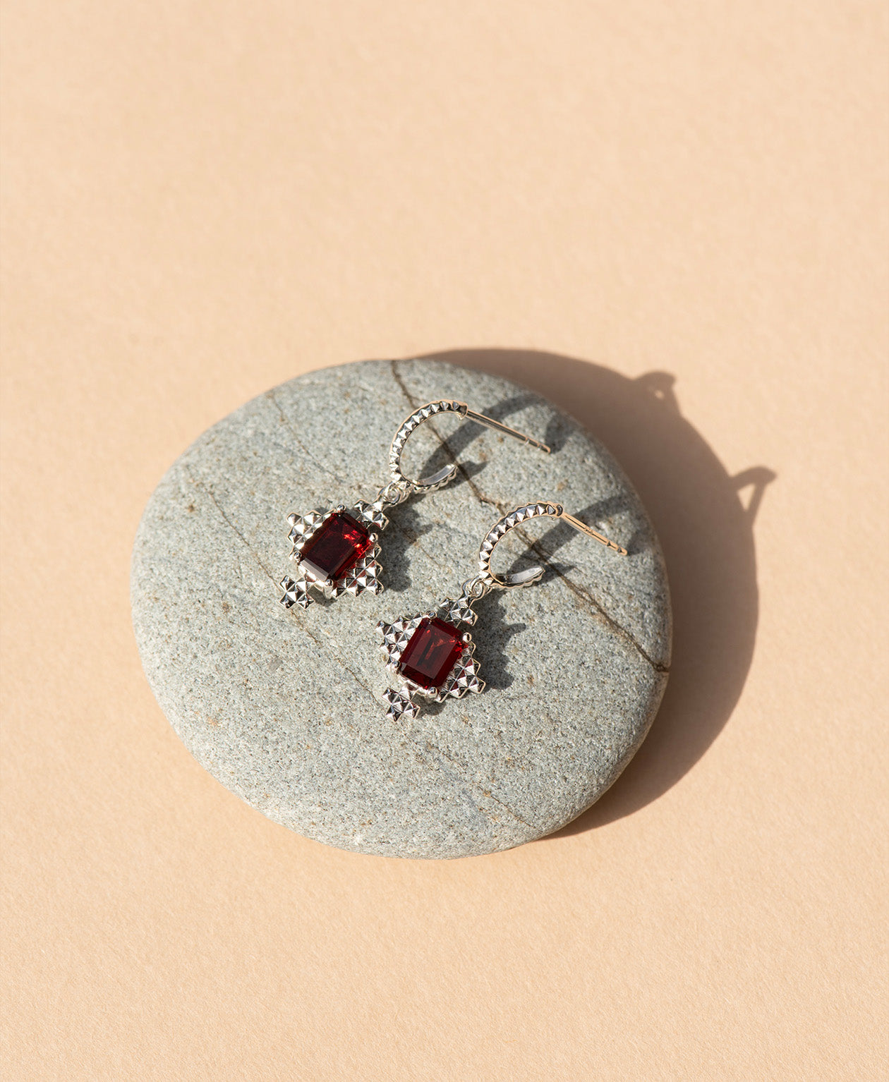 Reya Hoops -  925 Sterling Silver, Rhodolite Garnet