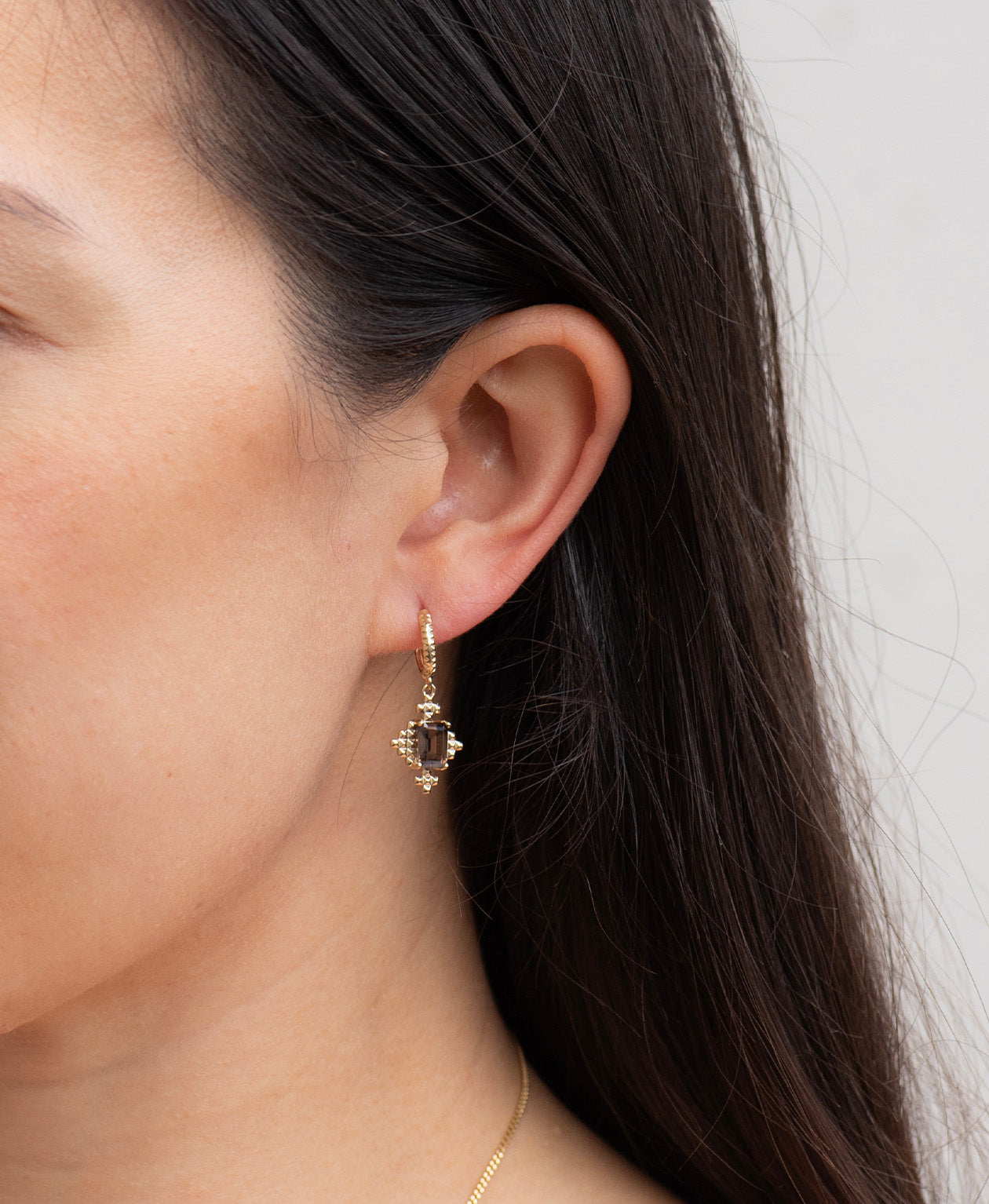 Reya Hoops -  22k Gold Vermeil, Smoky Quartz