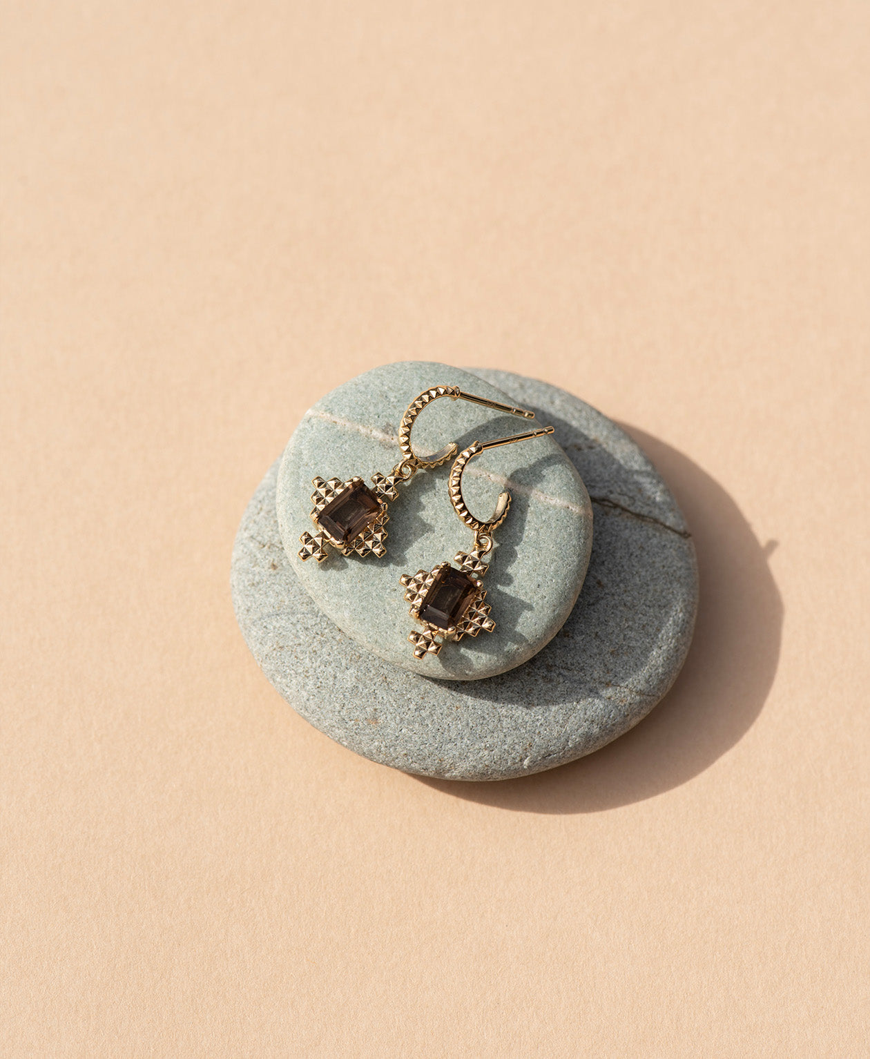Reya Hoops -  22k Gold Vermeil, Smoky Quartz