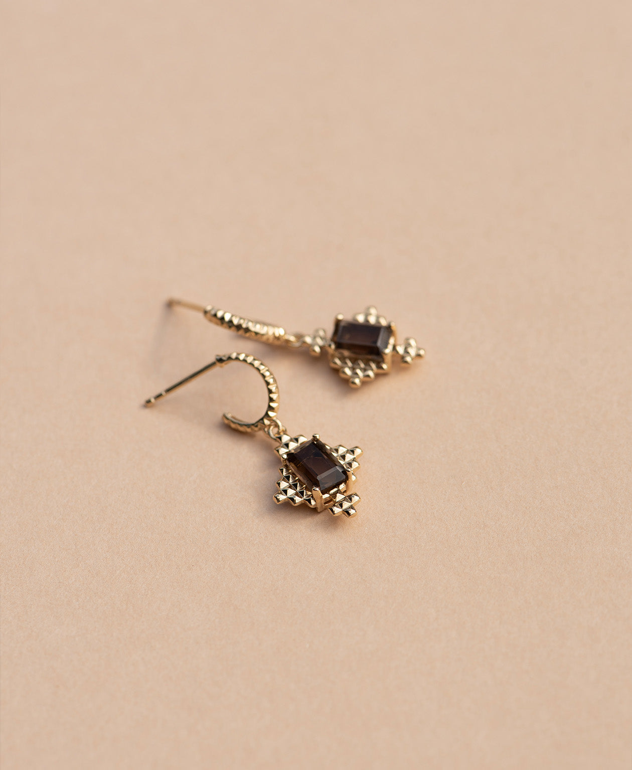 Reya Hoops -  22k Gold Vermeil, Smoky Quartz