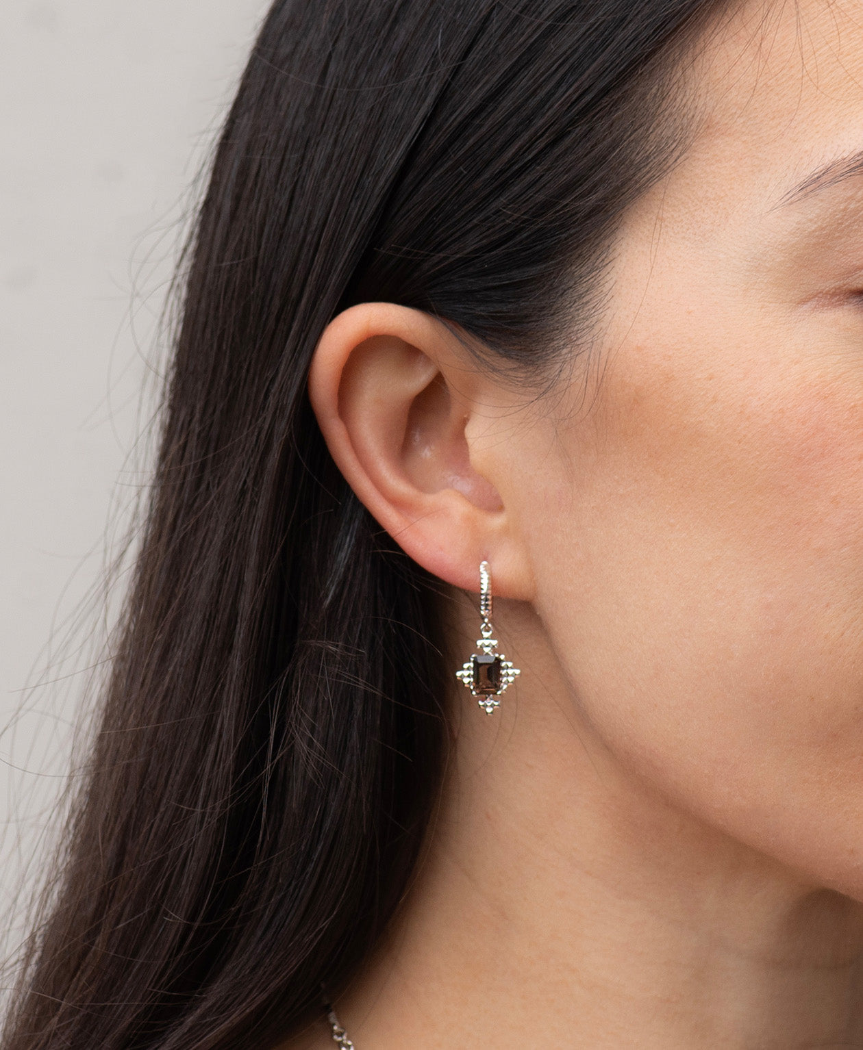 Reya Hoops -  925 Sterling Silver, Smoky Quartz