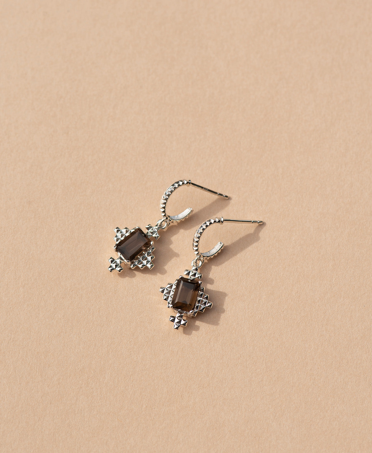 Reya Hoops -  925 Sterling Silver, Smoky Quartz