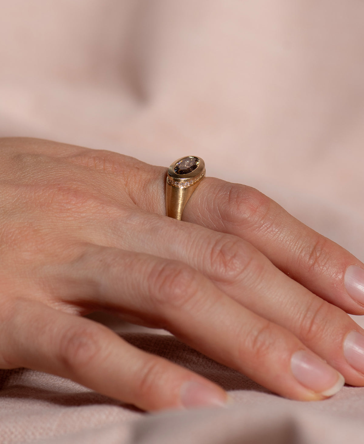 Rickie Engagement Ring - 18k Yellow Gold, Oval Cut Brown Diamond 1.5 carat