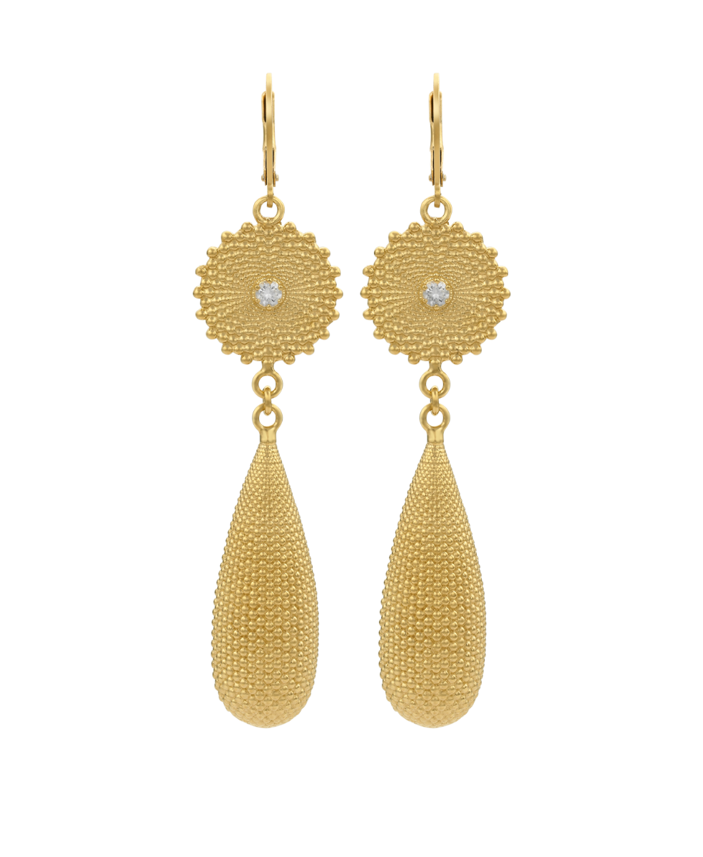 Sunshine Earrings - 22k Gold Vermeil, White Zircon