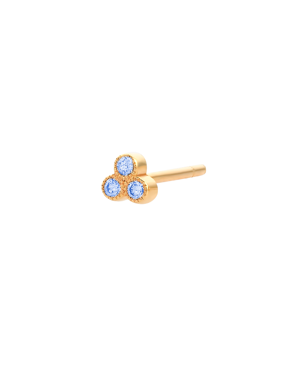 Three Friends 2mm Single Stud - 18k Yellow Gold, Blue Sapphire