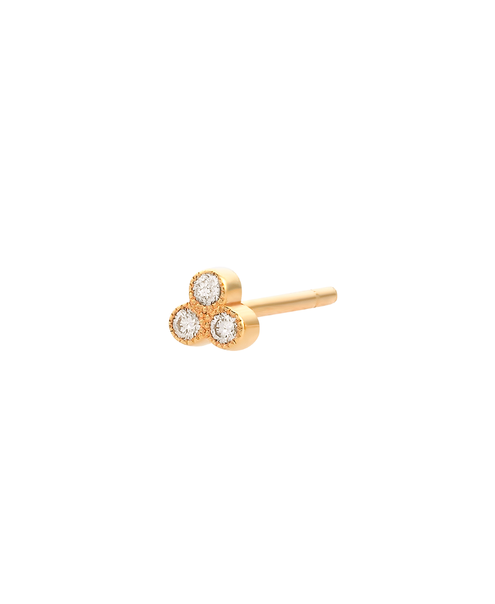 Three Friends 2mm Single Stud - 18k Yellow Gold, Diamond