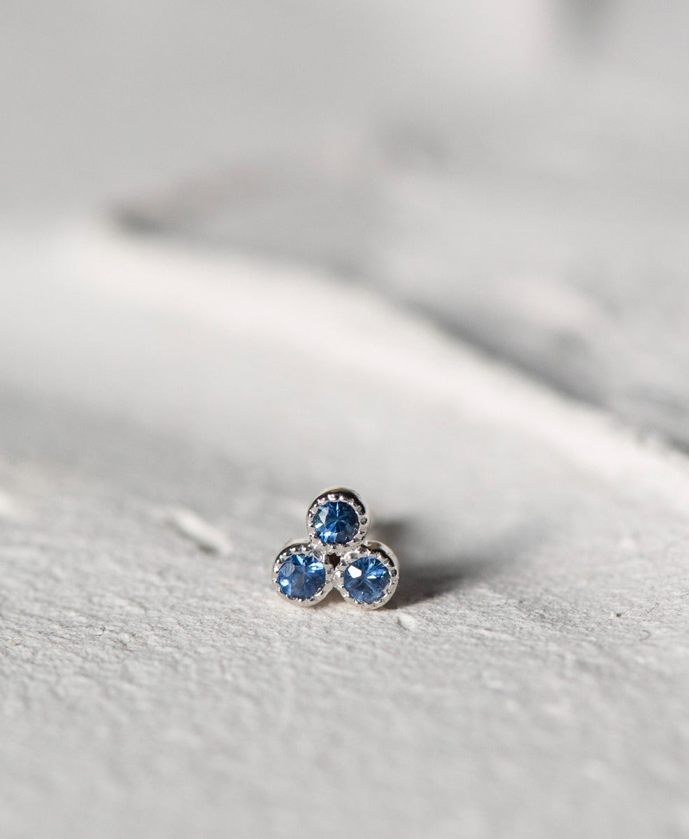 Three Friends 2mm Studs - 18k White Gold, Blue Sapphire