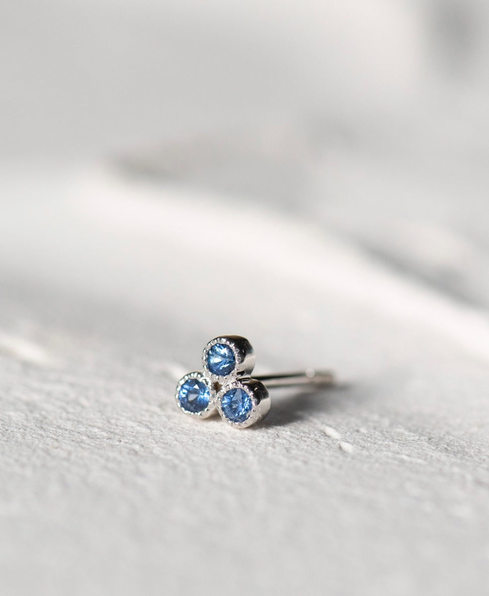 Three Friends 2mm Single Stud - 18k White Gold, Blue Sapphire