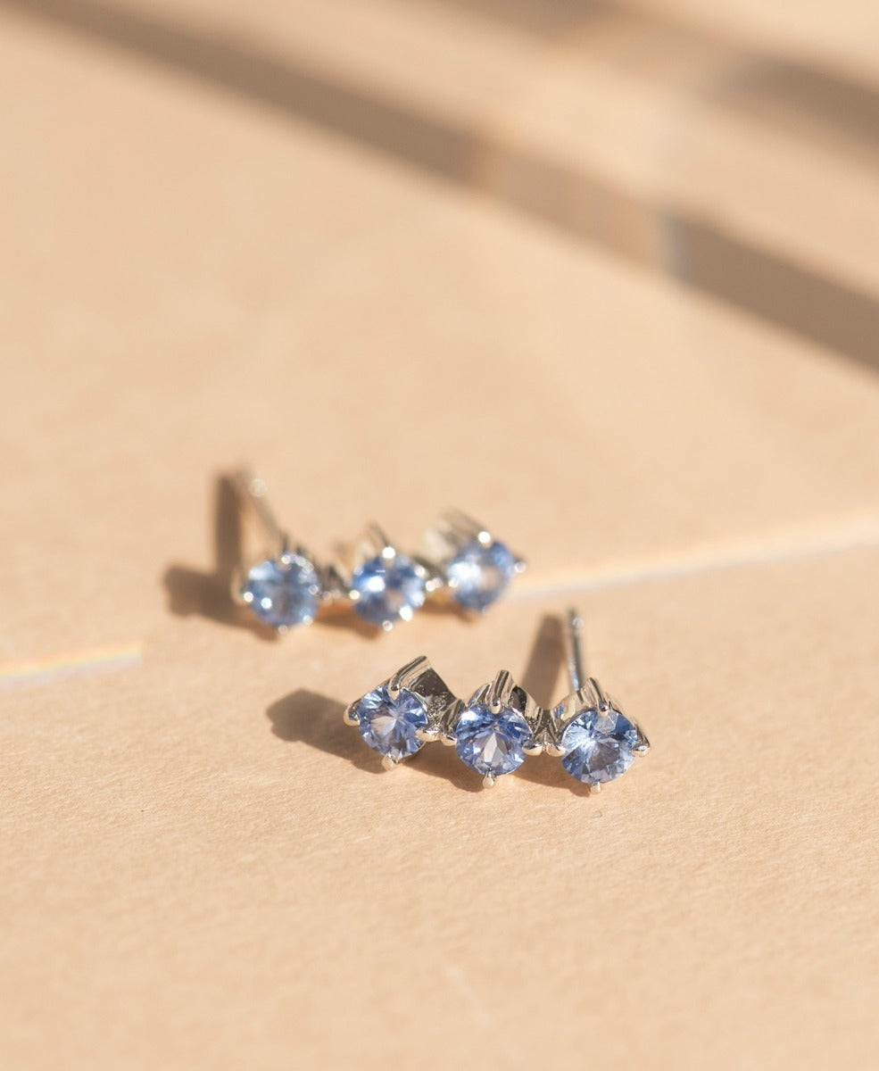 Three Graces Single Stud - 18k White Gold, Blue Sapphire