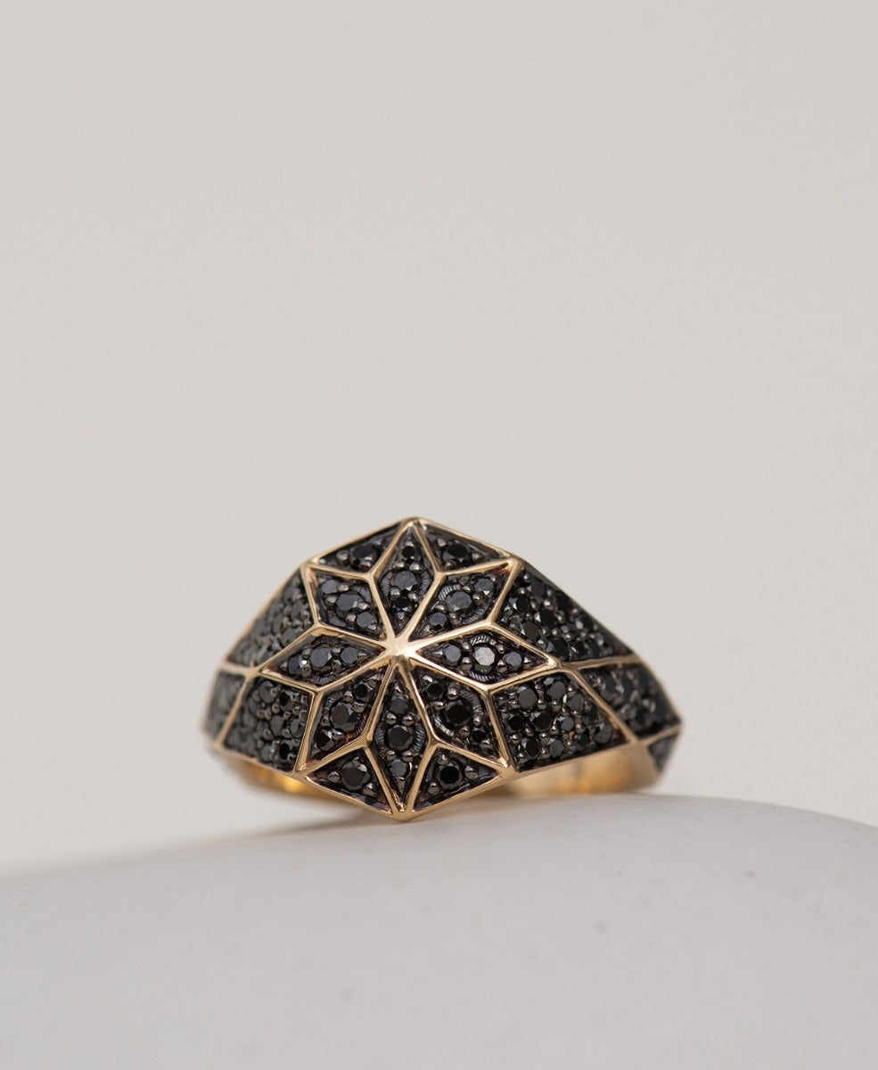 Venus Star Ring - 18k Yellow Gold, Black Diamond