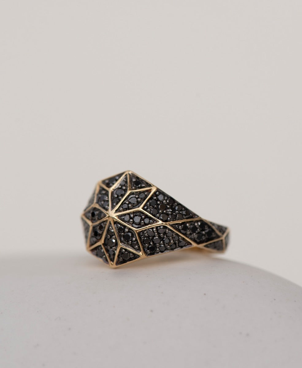 Venus Star Ring - 18k Yellow Gold, Black Diamond