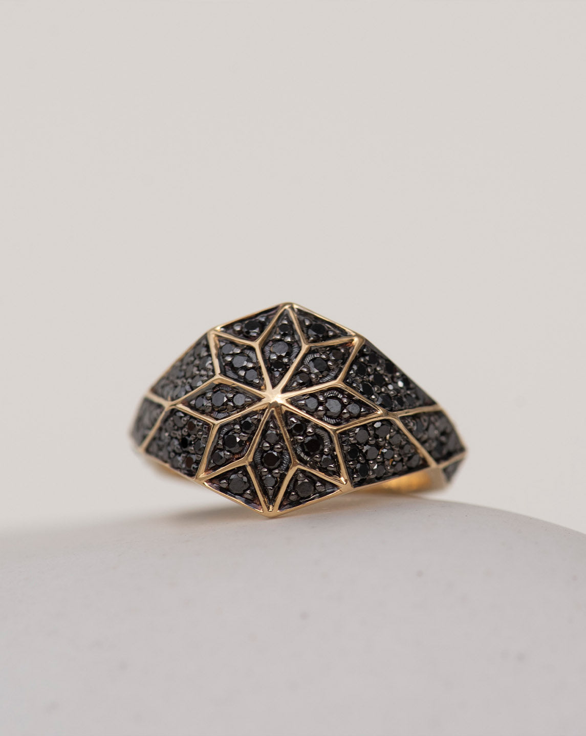Venus Star Ring - 18k Yellow Gold, Black Diamond