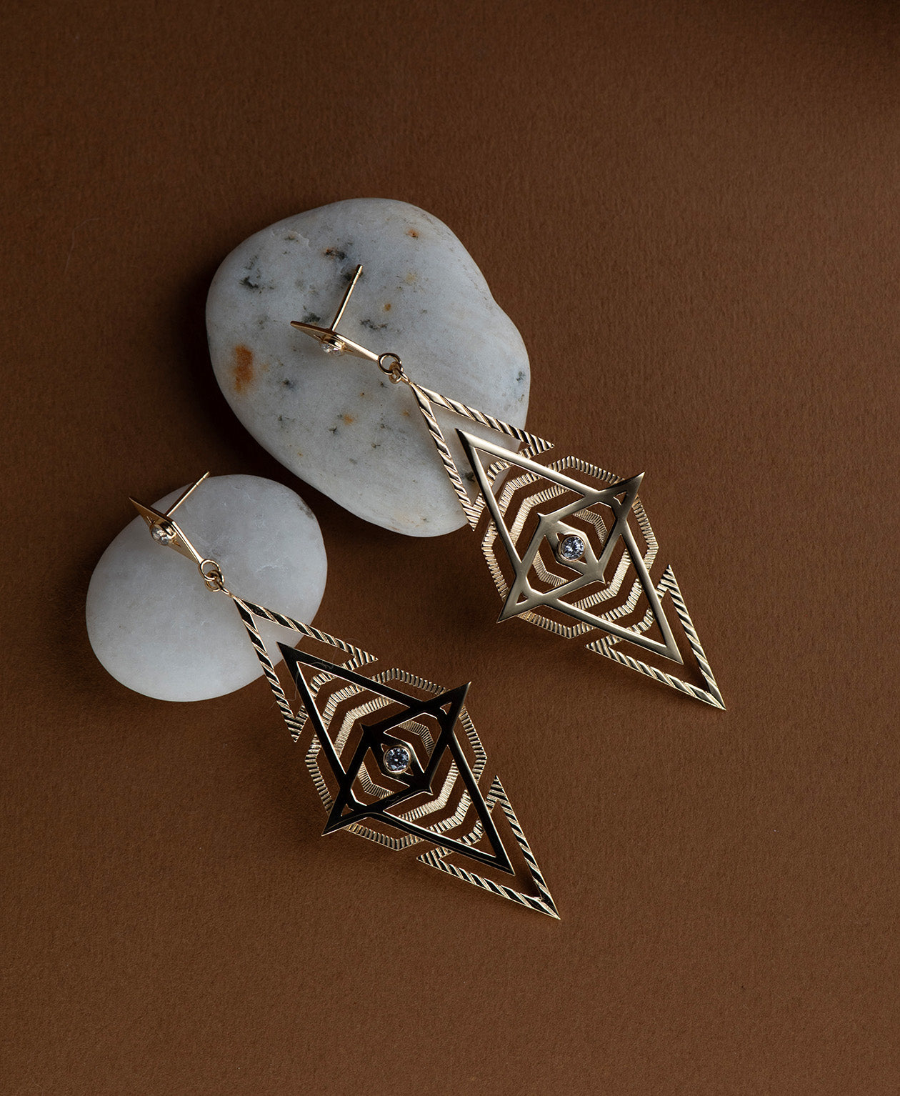 Volcano Earrings - 22k Gold Vermeil, White Zircon