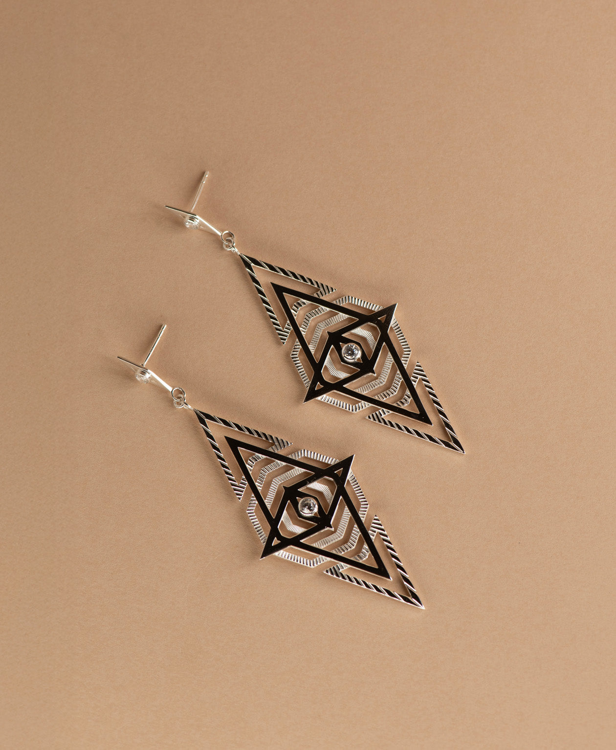 Volcano Earrings - 925 Sterling Silver, White Zircon